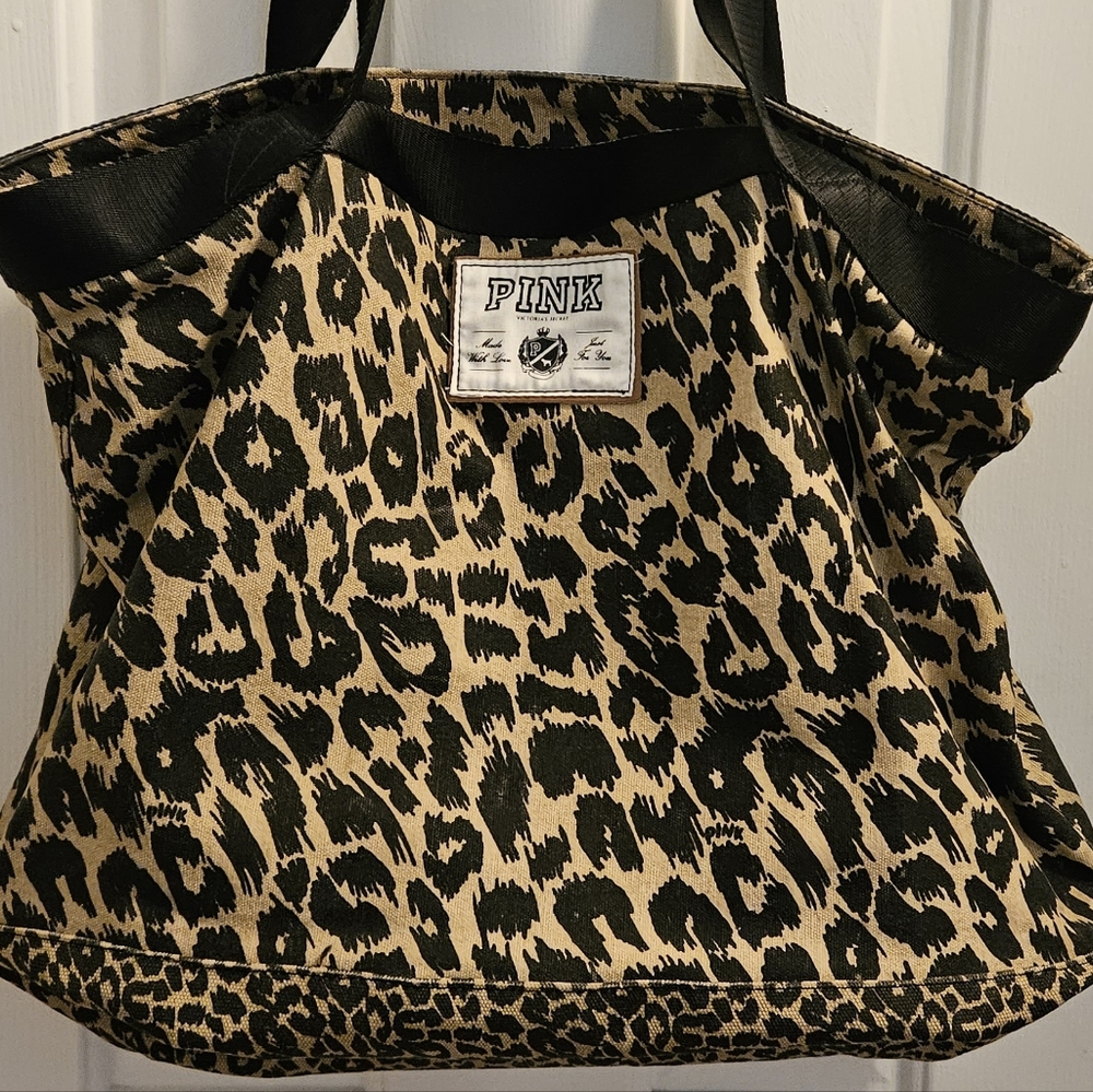 Vintage PINK by Victoria’s Secret Large Leopard Weekender Canvas Tote Bag